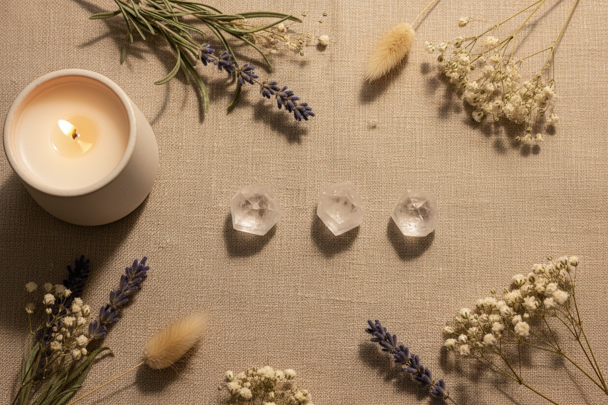 Apophyllite Tips displayed in a calm styled setting