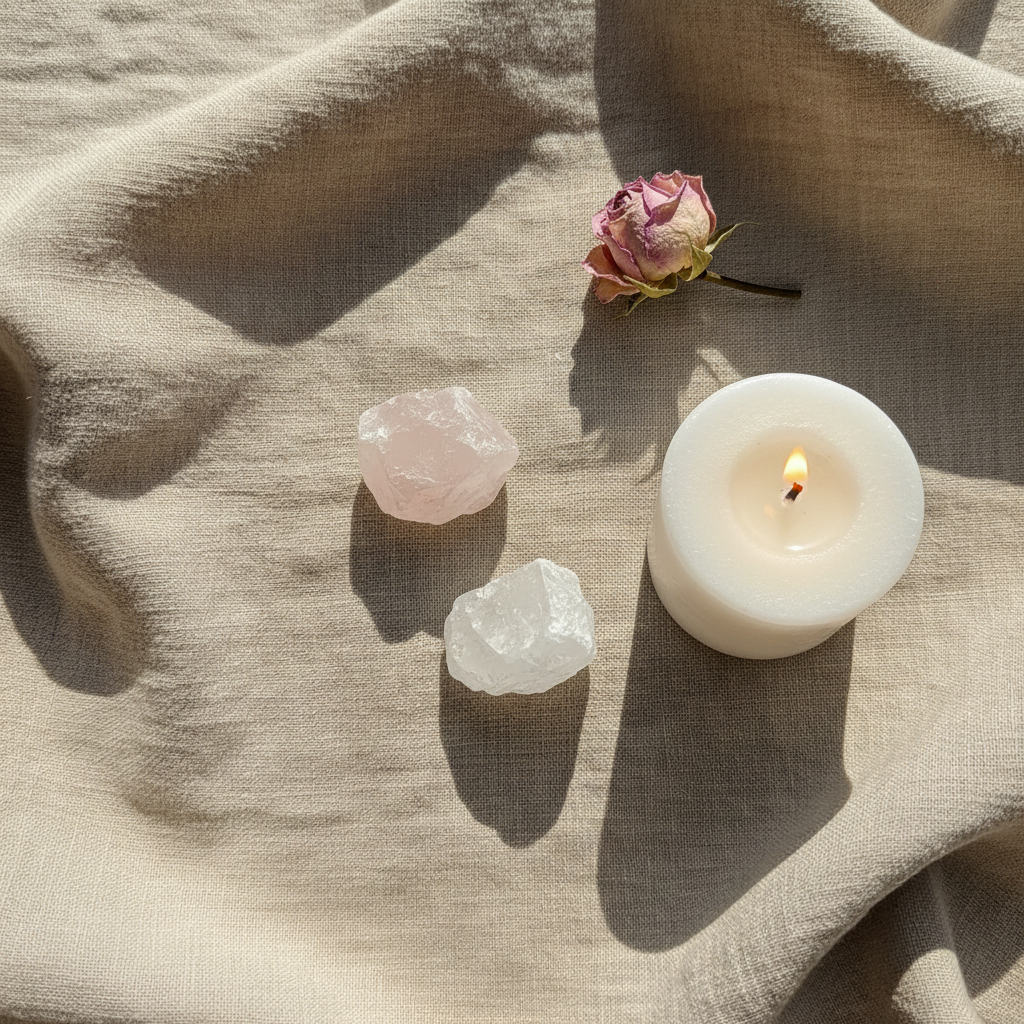 Danburite Rough natural crystal displayed in a calm styled setting