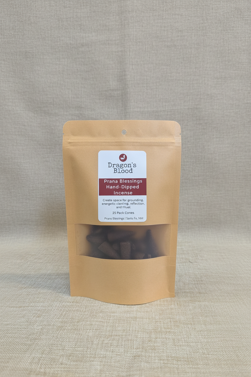 Prana Blessings Dragon’s Blood Incense Cones packaging with 25 cones