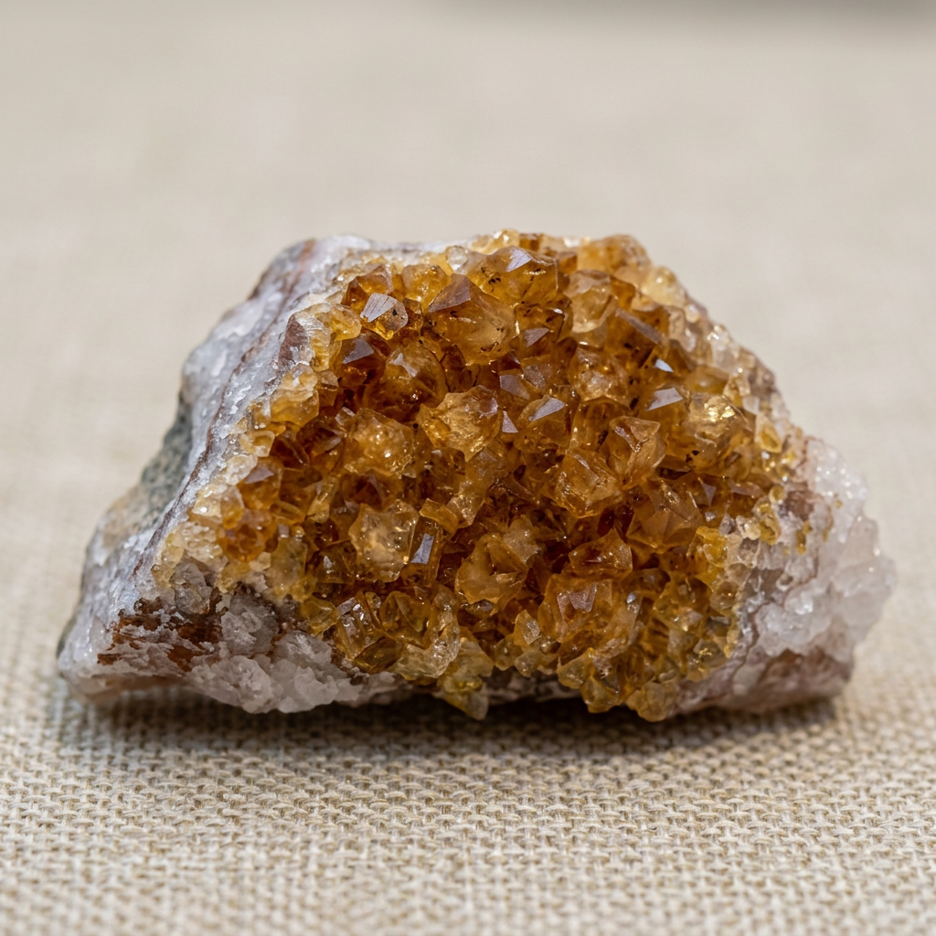 Golden Citrine cluster showing sparkling crystal points close-up