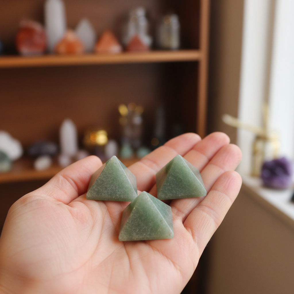 Green Aventurine Pyramid displayed in a natural lifestyle setting