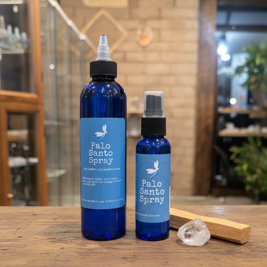 Palo Santo 8-ounce spray refill displayed with a 2-ounce misting bottle