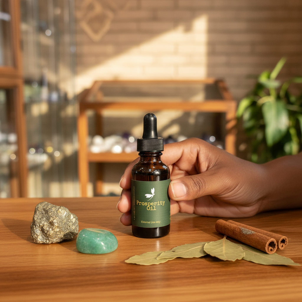 Prosperity Oil Blend displayed in an intentional lifestyle setting
