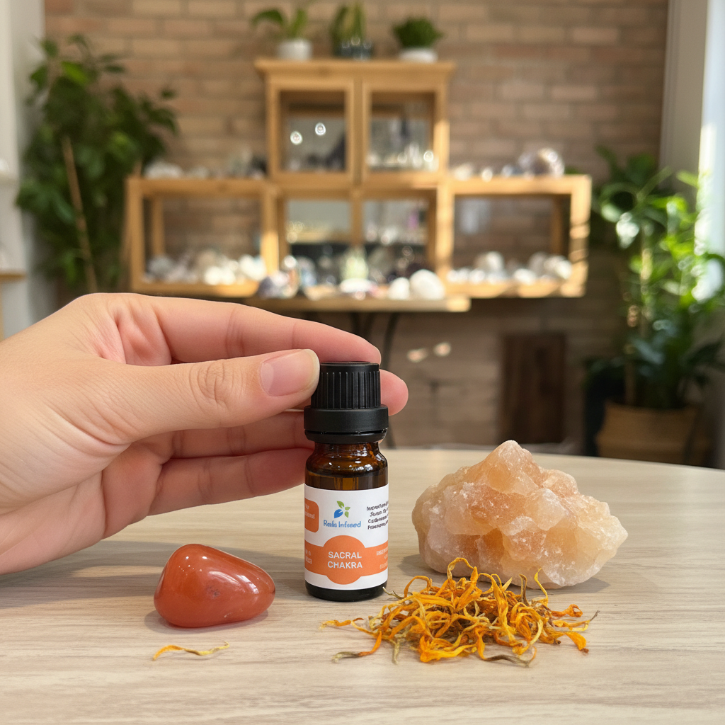Sacral Chakra Oil displayed in an intentional lifestyle setting