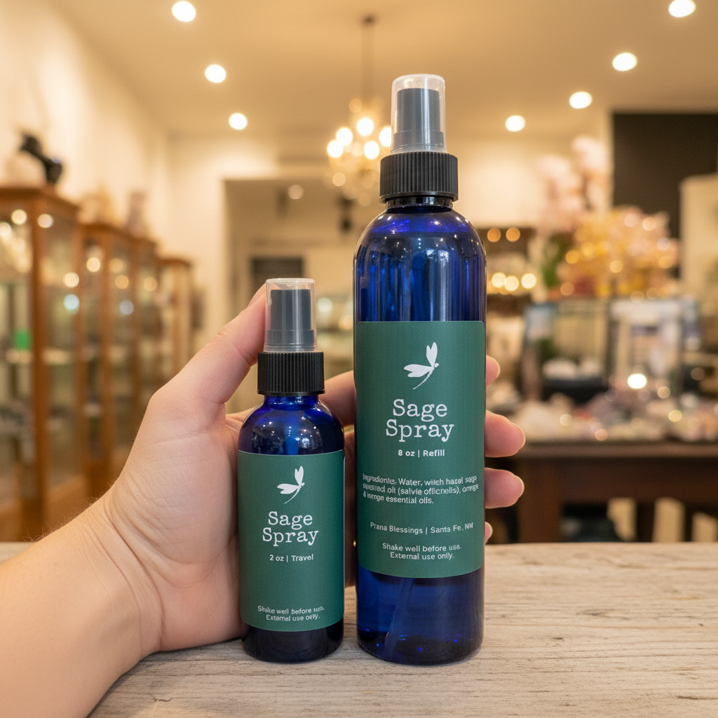 Sage 8-ounce spray refill displayed with a 2-ounce misting bottle