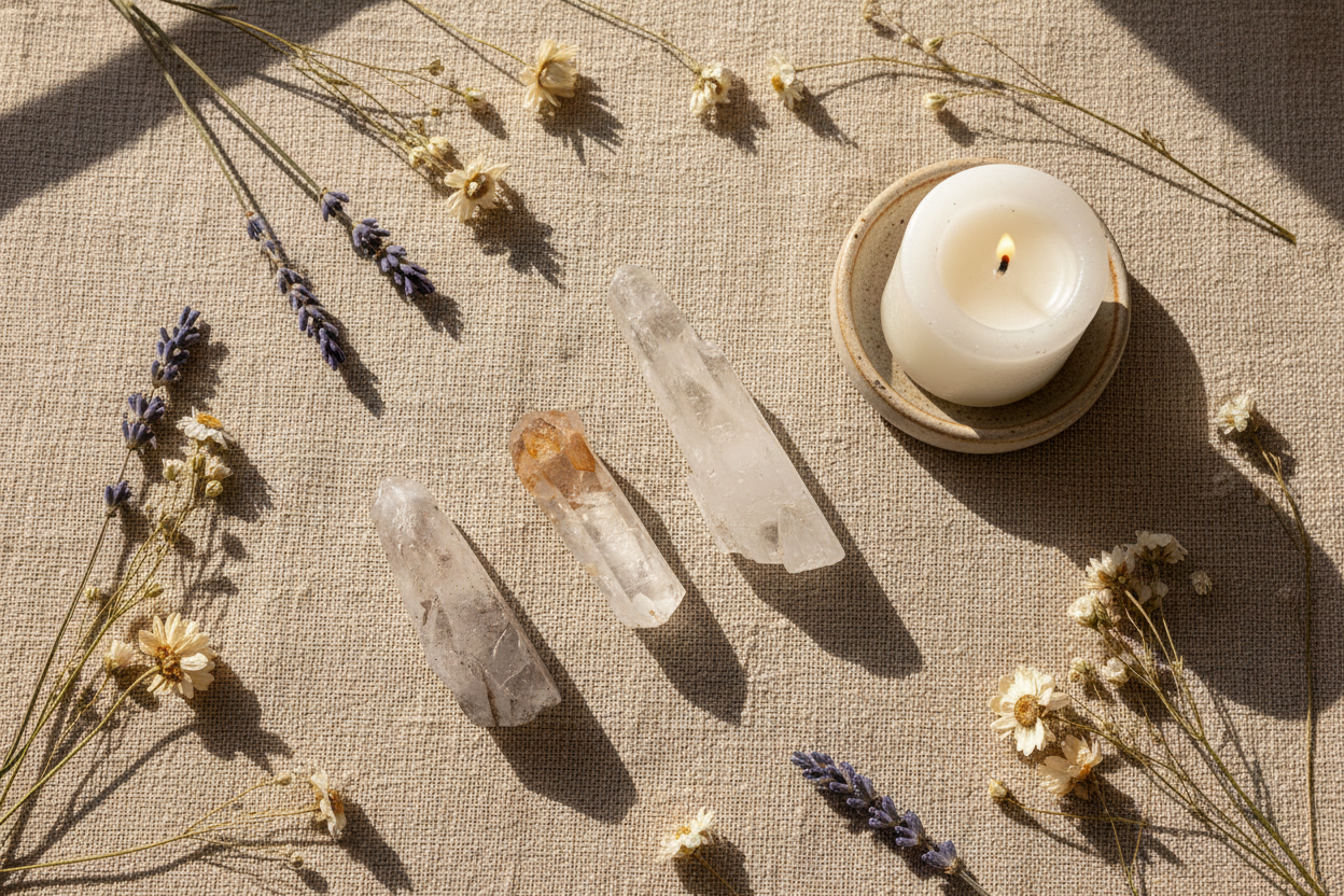 2"- 4" Natural Quartz Points displayed in a calm styled setting