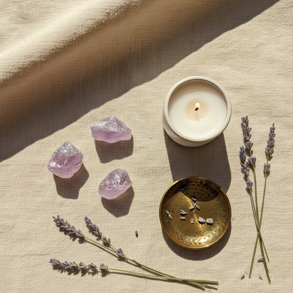 Rough Amethyst Chunks natural crystal displayed in a calm styled setting