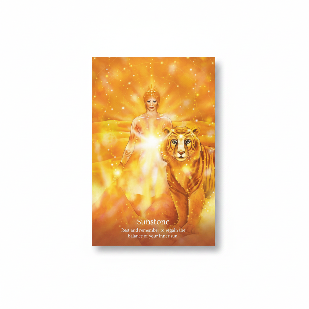 Shamanic Crystals Oracle Sunstone card or artwork from Shamanic Crystals Oracle: A Guide to Support Your Personal Work and Soul Awakening