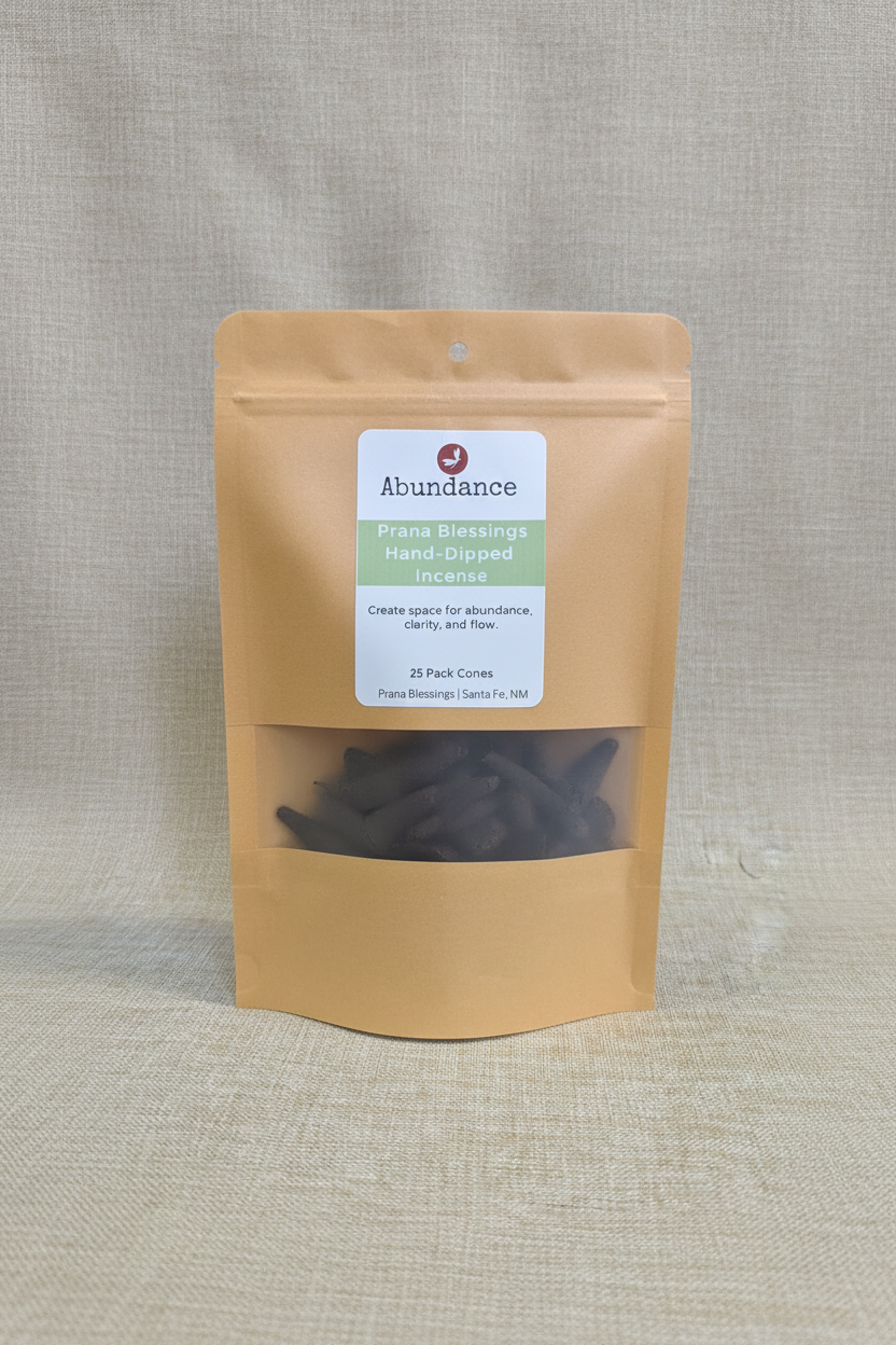 Prana Blessings Abundance Incense Cones packaging with 25 cones
