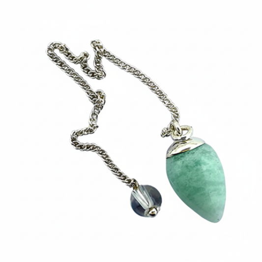 Sterling silver Amazonite small-stone pendulum on a white background