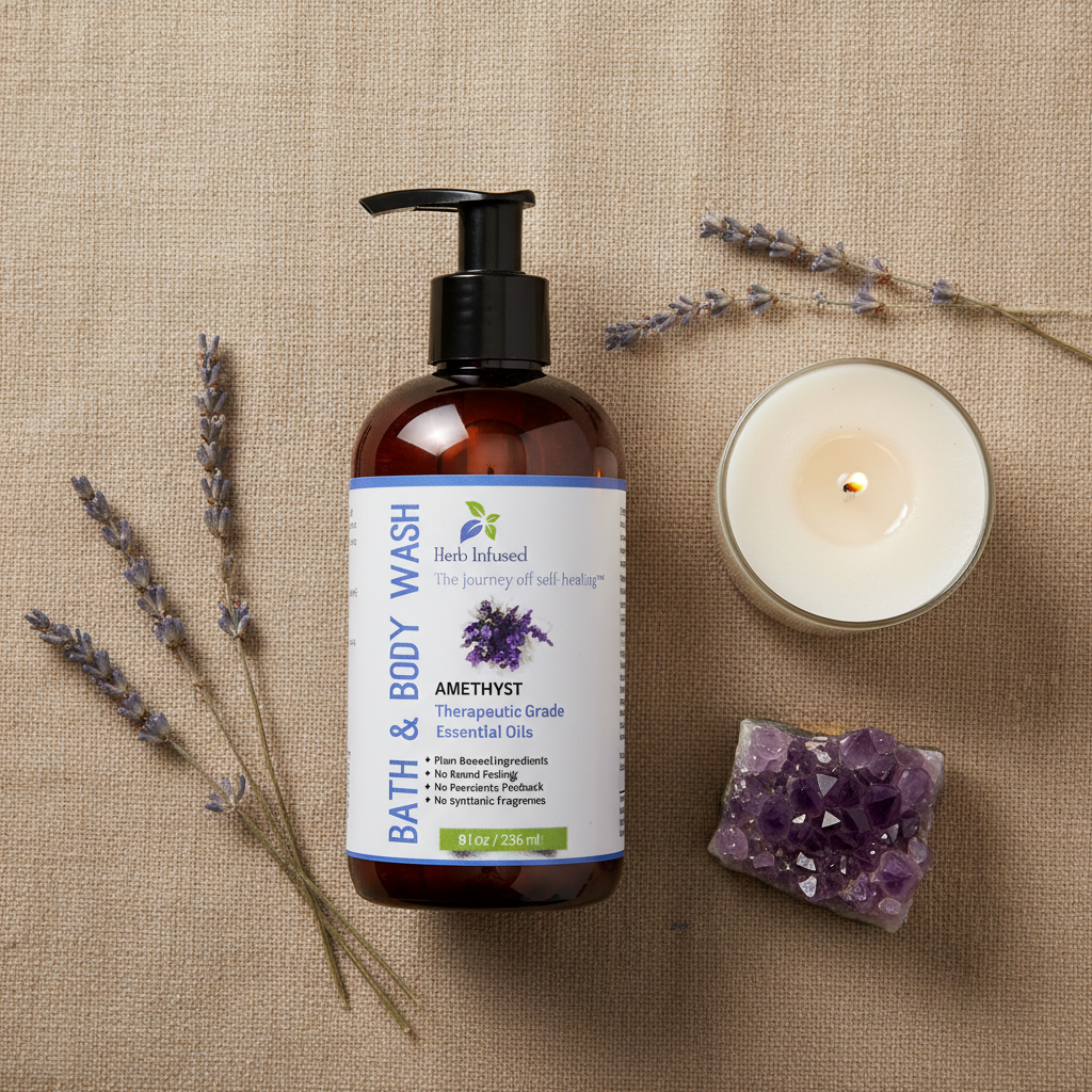 Amethyst Body Wash Flat Lay