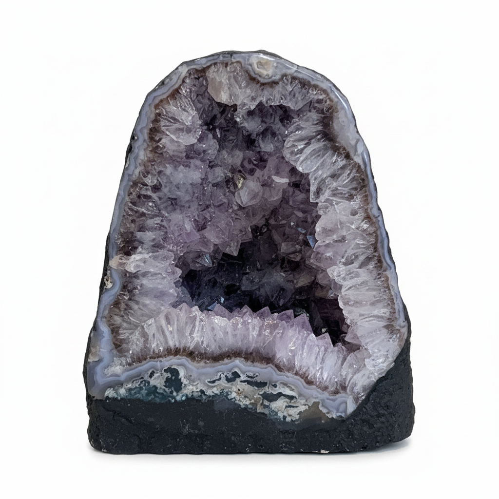 AC3 natural Amethyst Cathedral with violet crystal interior on a clean light background