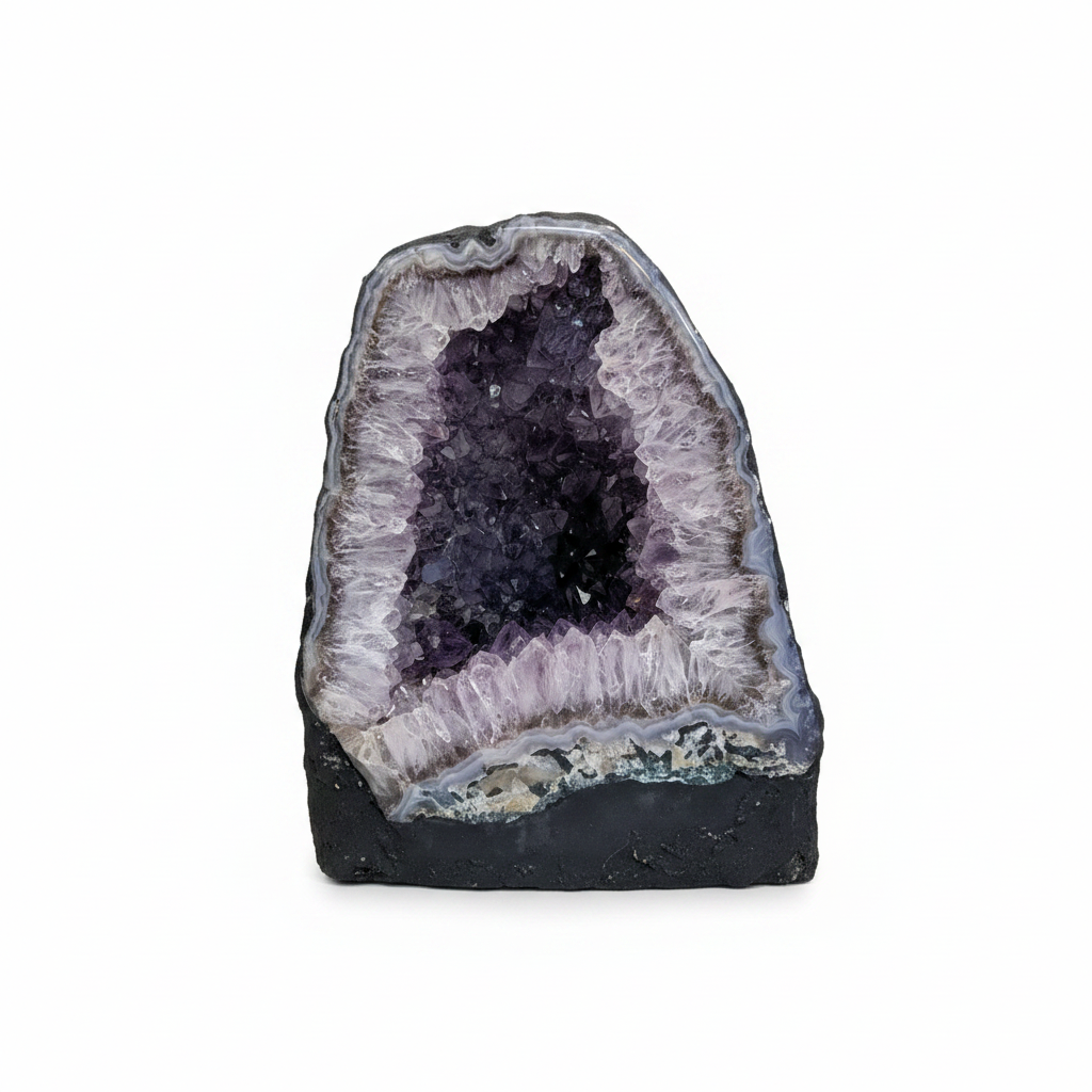 AC2 natural Amethyst Cathedral with violet crystal interior on a clean light background
