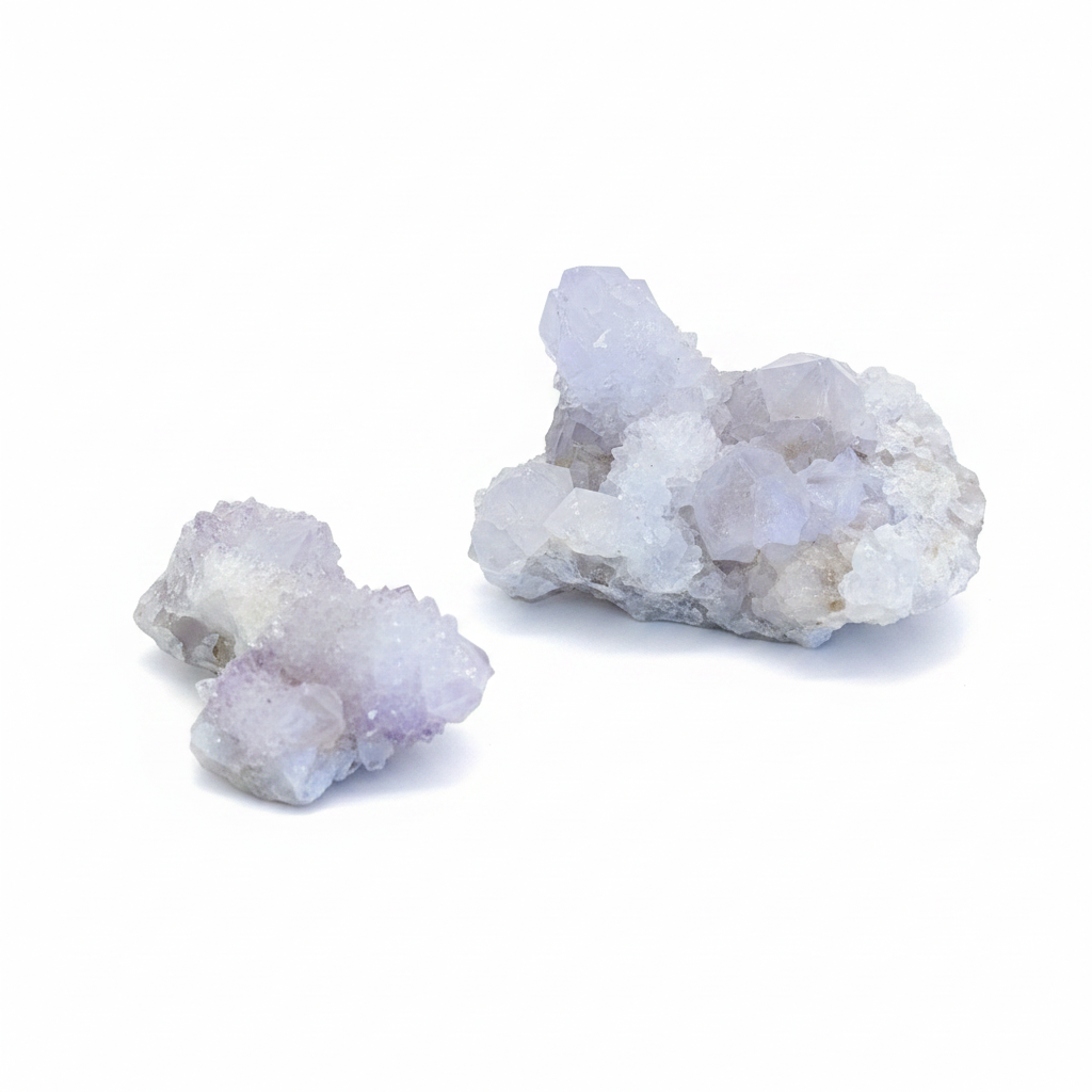 Natural Amethyst Spirit Quartz cluster with sparkling points on a clean light background