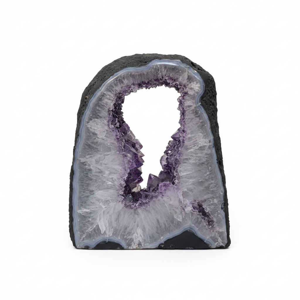 Natural Amethyst Window Cathedral with polished display face on a clean light background