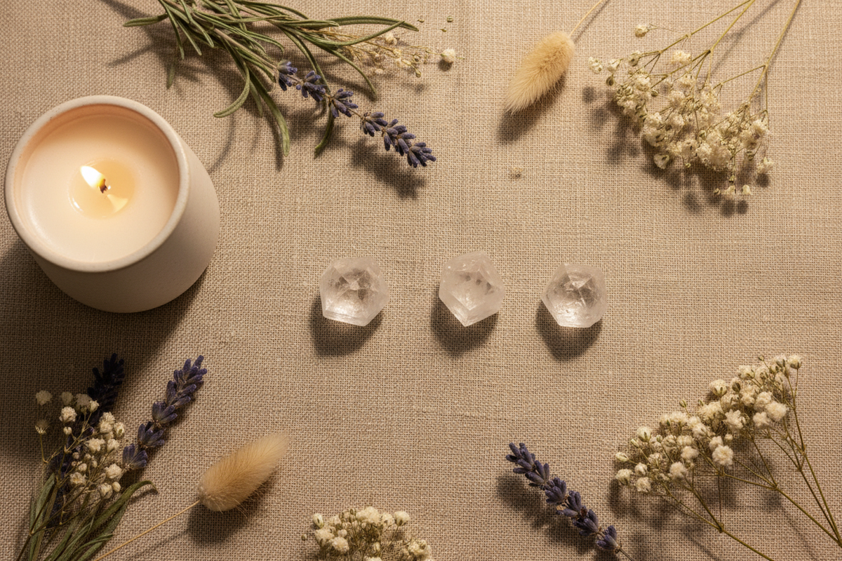 Apophyllite Tips displayed in a calm styled setting
