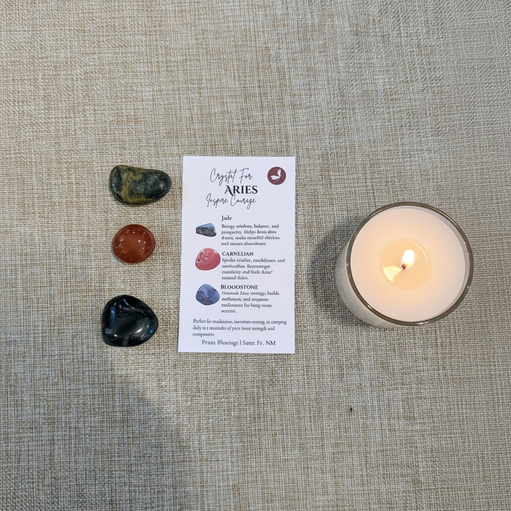 Aries Zodiac Set arranged in a flat lay with its three crystals.