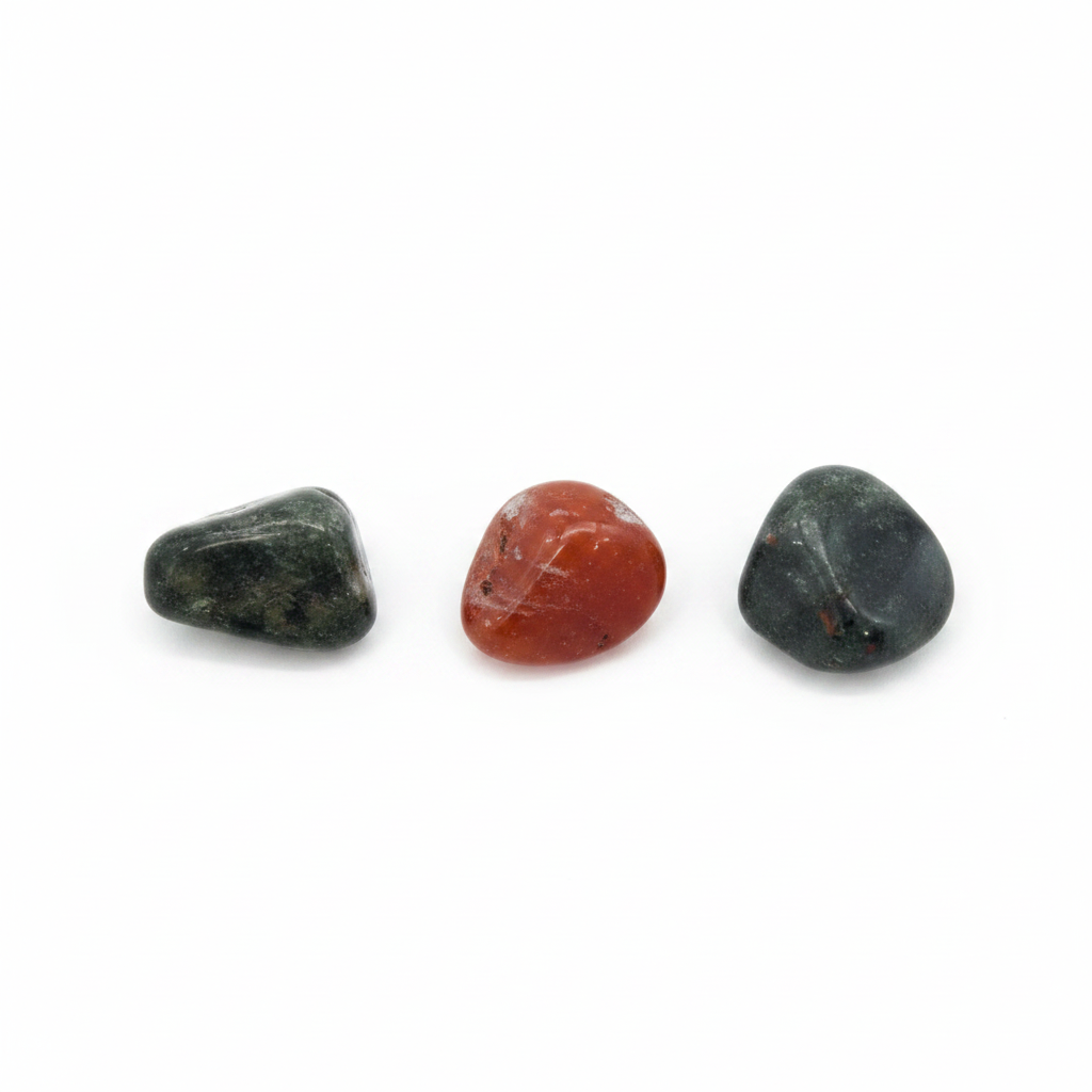 Jade, Carnelian, and Bloodstone Aries Zodiac Set on a white background.