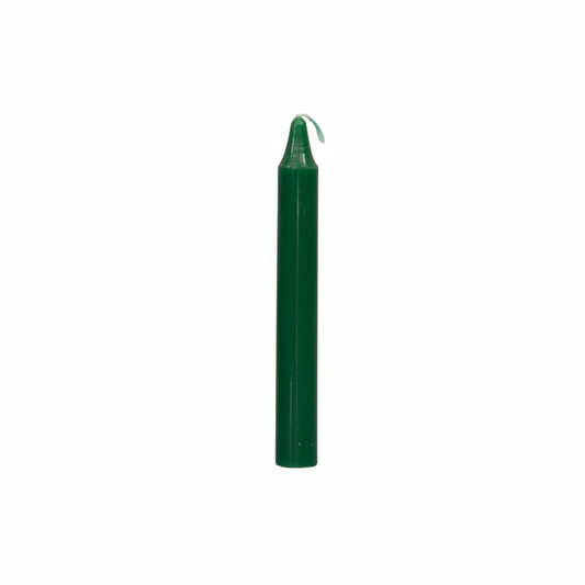 Army green 4-inch ritual chime candle on a white background
