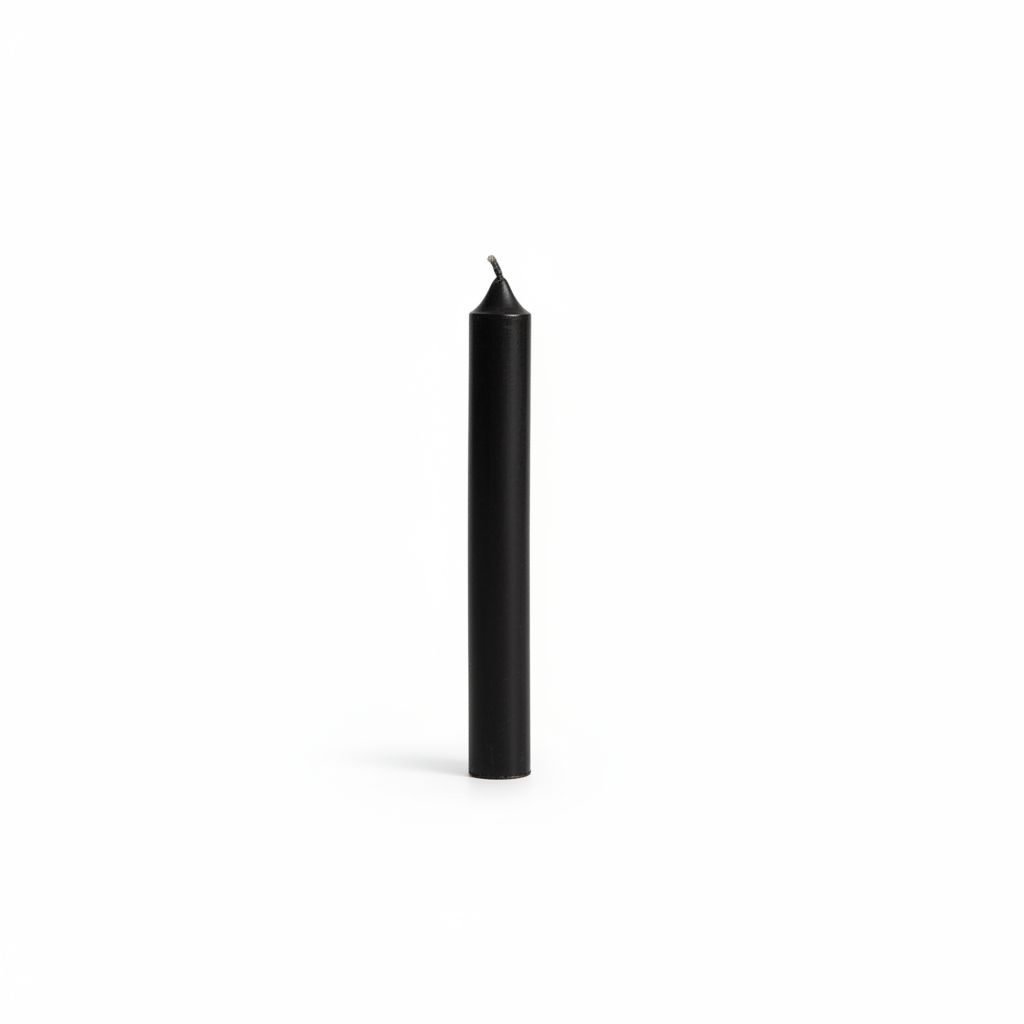 Black 4-inch ritual chime candle on a white background