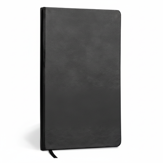 Black Union Square hardcover journal with ribbon marker on a white background