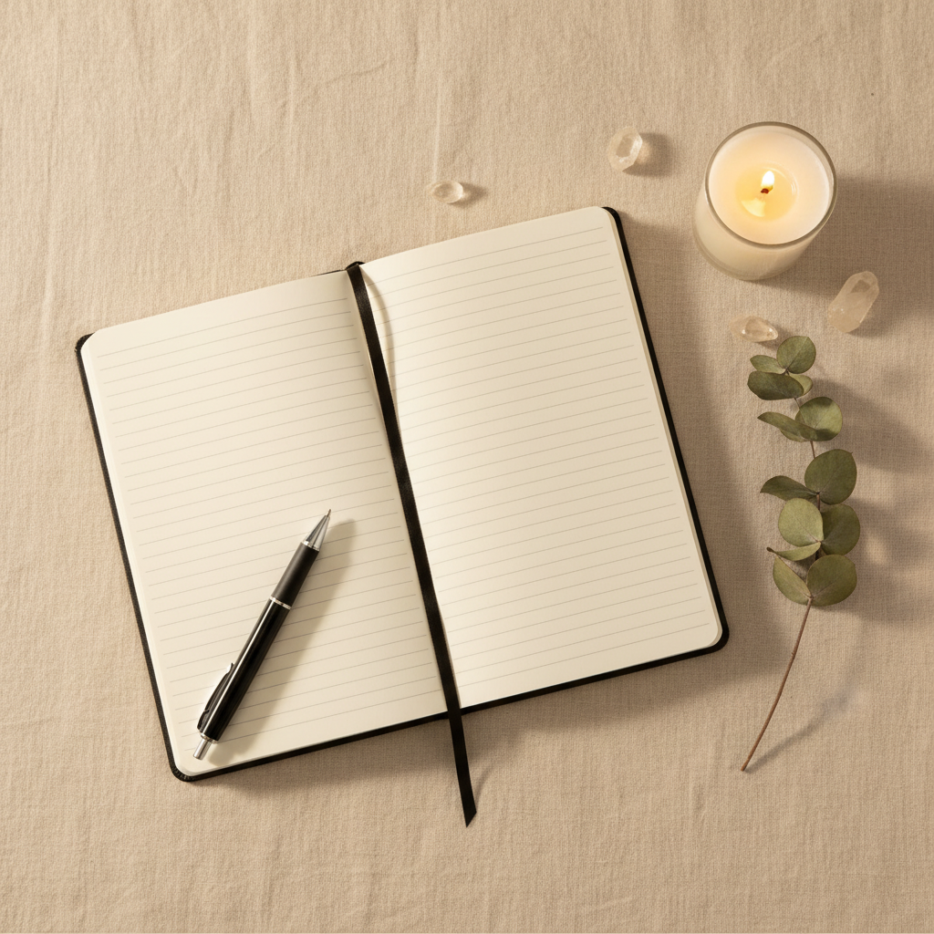 Black Union Square hardcover journal in a styled writing setting