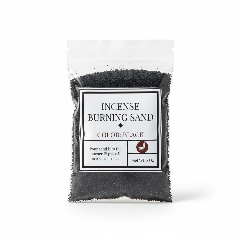 Two-ounce bag of black insulating sand for incense burners