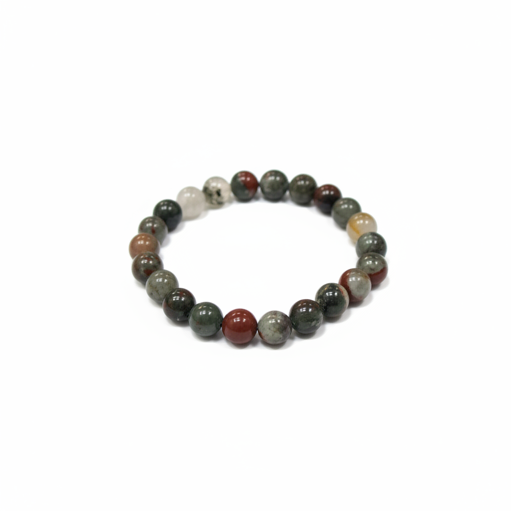 Bloodstone bracelet with 8 mm beads White Background - prana blessings.