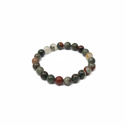 Bloodstone bracelet with 8 mm beads White Background - prana blessings.