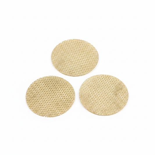 Three round replacement screens for a brass resin burner