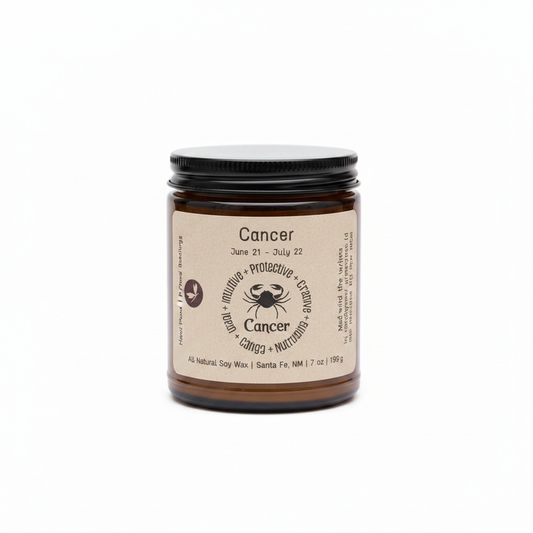 Cancer Zodiac Candle in an amber 8 oz jar on a white background