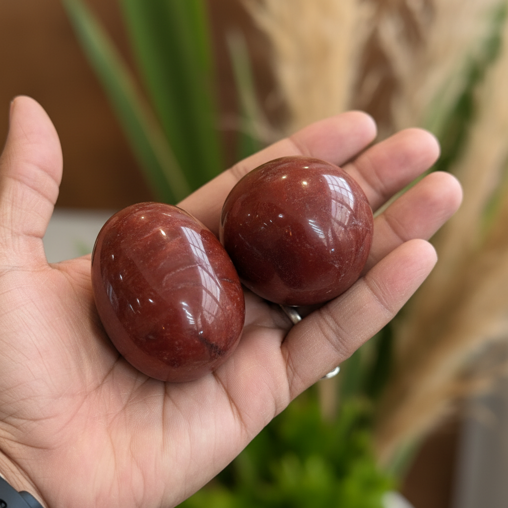 Carnelian Gallets Palm Stone displayed in a calm lifestyle setting for scale and styling inspiration.