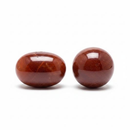 Carnelian Gallets Palm Stone shown clearly on a clean white background, highlighting its color, shape, and natural variation.