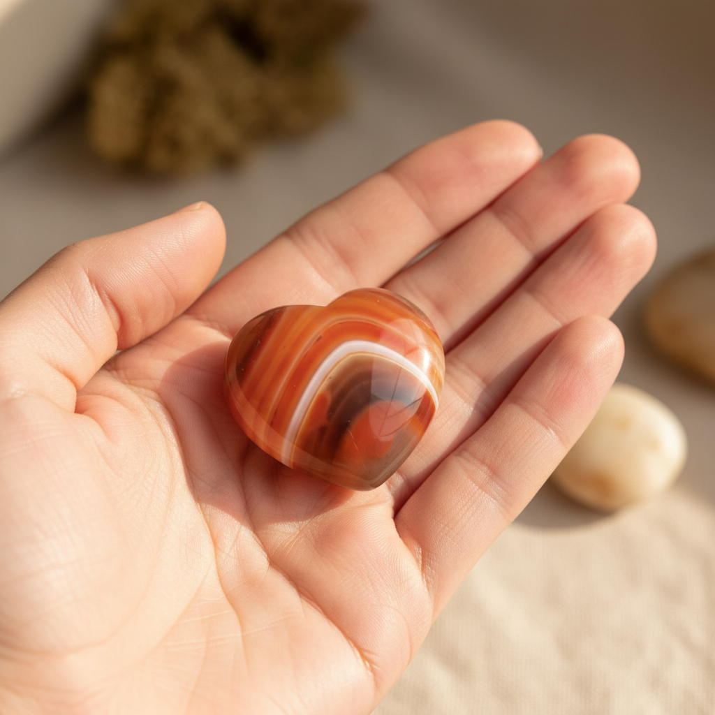 Carnelian Small Heart displayed in a calm lifestyle setting for scale and styling inspiration.