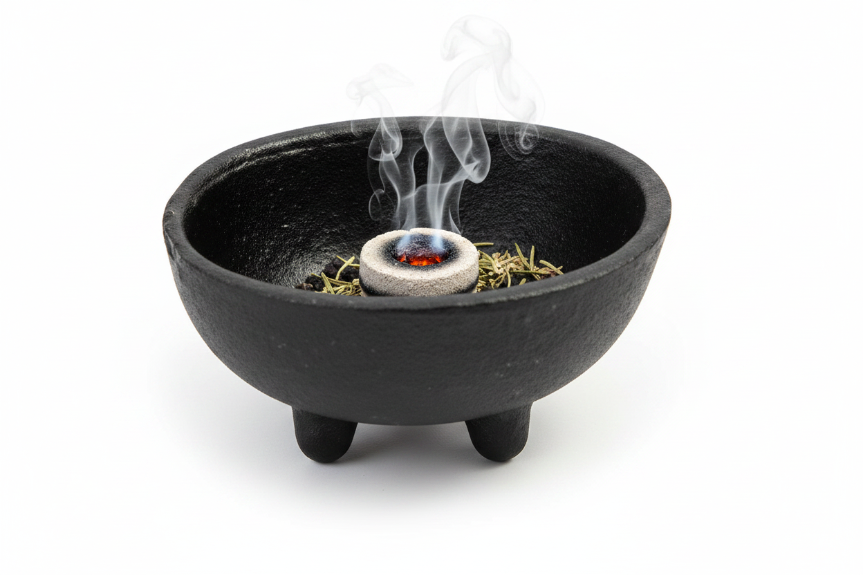 Small oval cast iron cauldron with handles for incense, resins, and ritual herbs