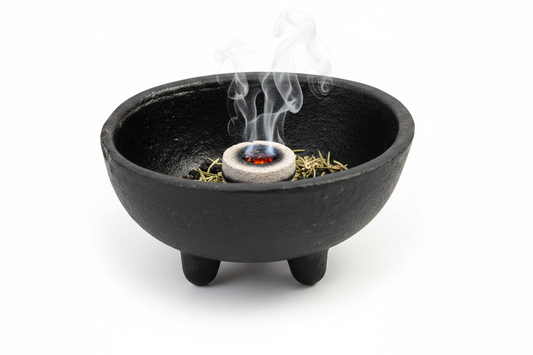 Small oval cast iron cauldron with handles for incense, resins, and ritual herbs