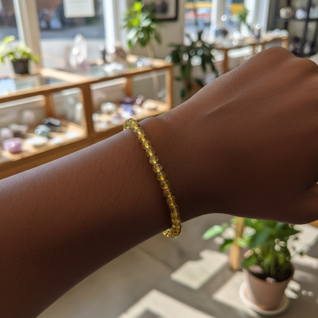 Citrine 4mm beaded bracelet styled for everyday wear