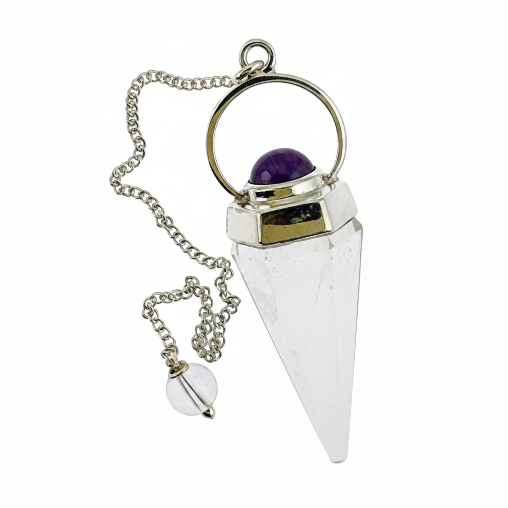 Sterling silver pendulum with Clear Quartz and Amethyst gemstones