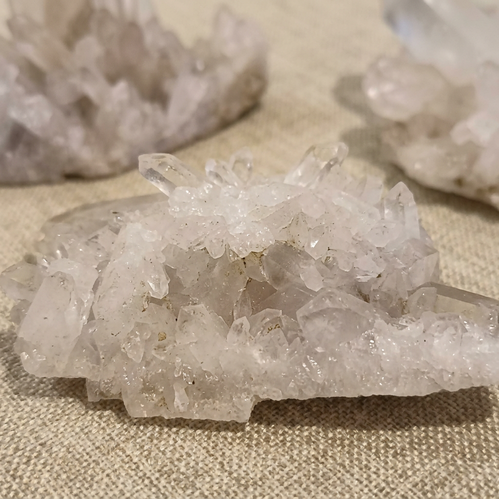 Extra-large Clear Quartz cluster showing natural points and texture
