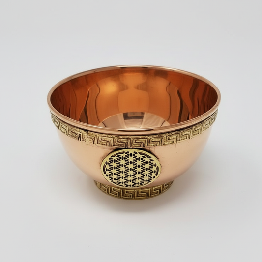 Three-inch copper offering bowl with Flower of Life design