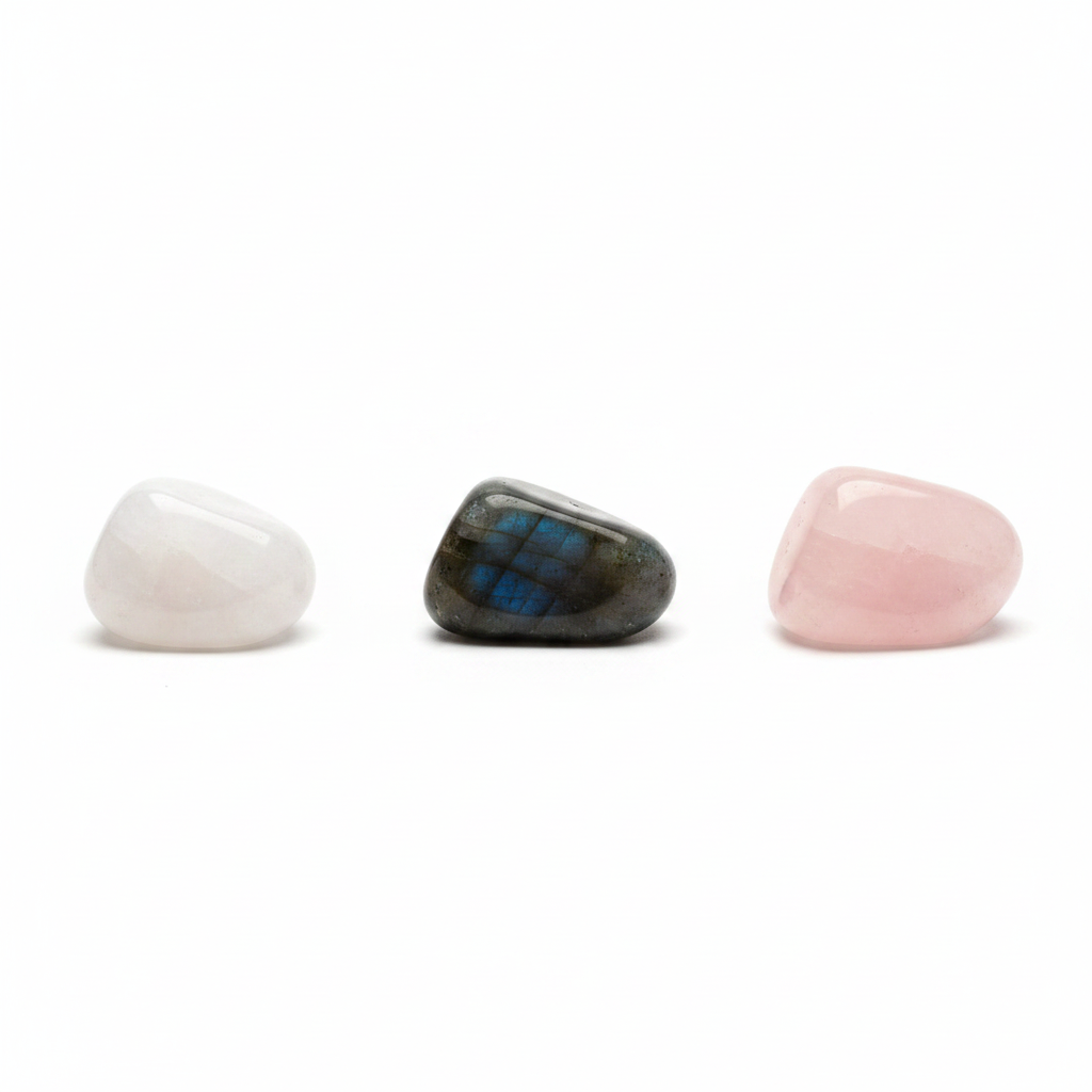 Moonstone, Labradorite, and Rose Quartz crystal bundle for empaths