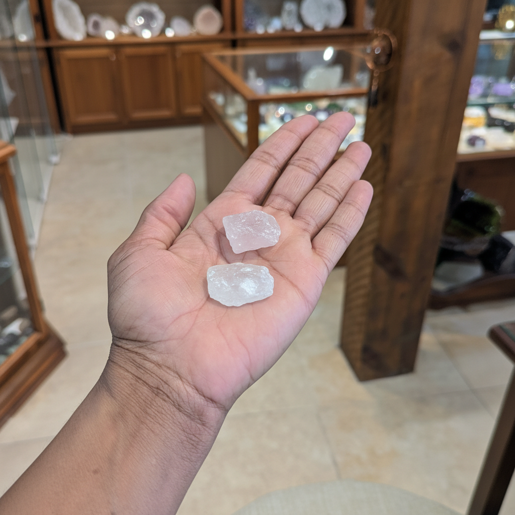 Danburite Rough natural crystal held in hand to show approximate scale