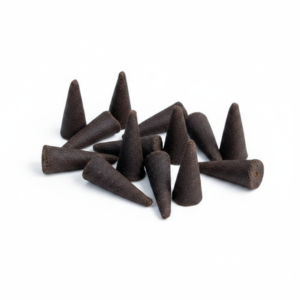 Dragon’s Blood hand-dipped incense cones on a white background