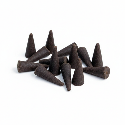 Dragon’s Blood hand-dipped incense cones on a white background