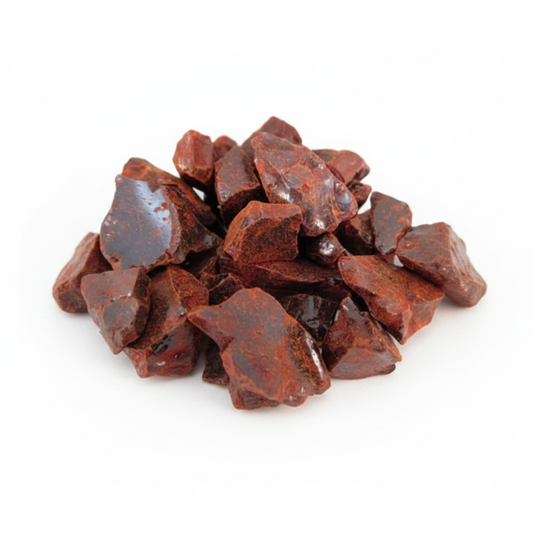 Dragon's Blood resin chunks deep red color on white background
