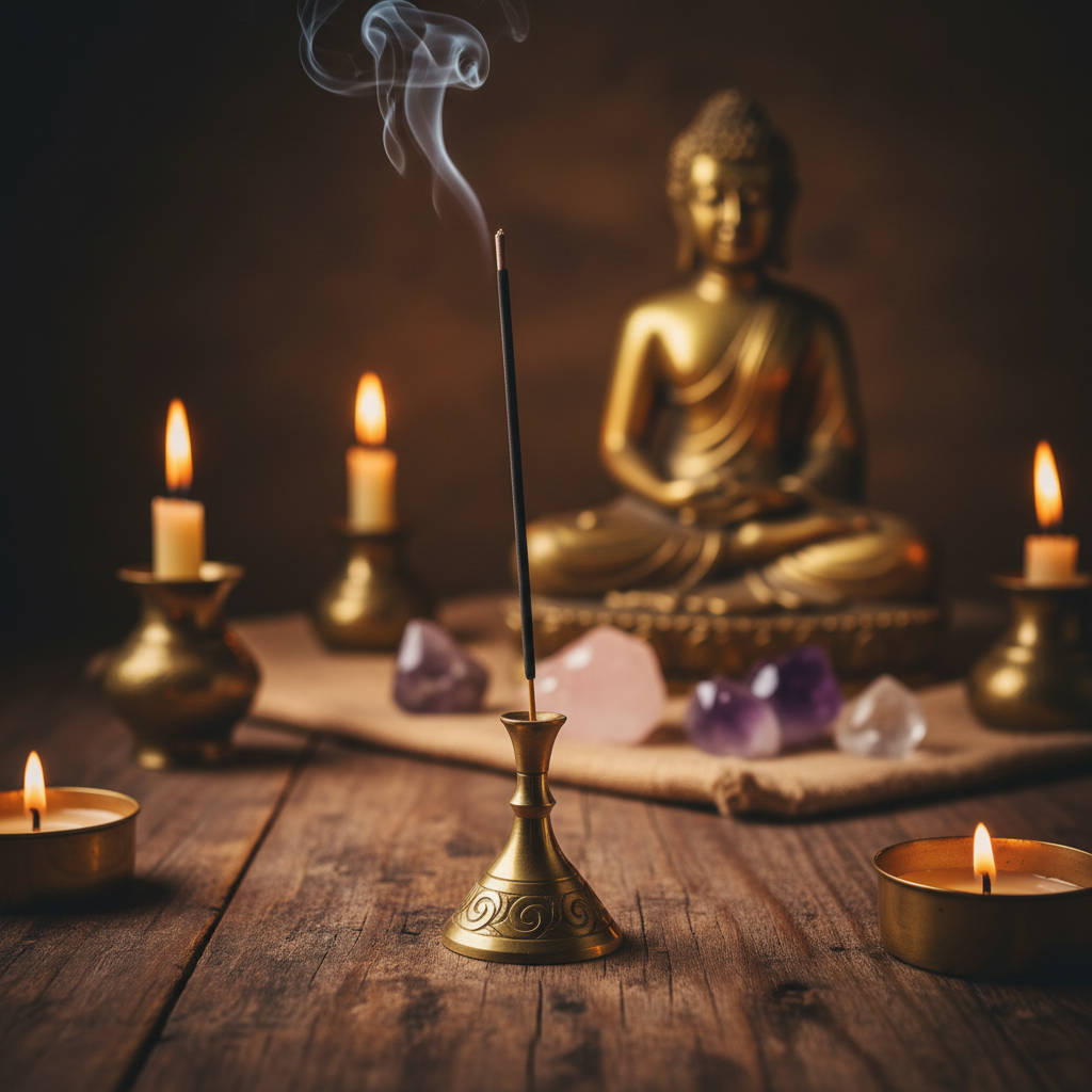 Frankincense incense burning in a peaceful ritual setting