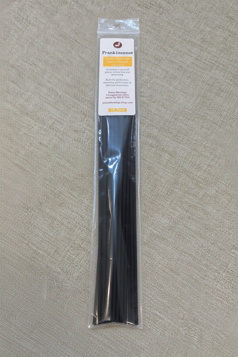 Prana Blessings Frankincense Incense packaging with 25 sticks