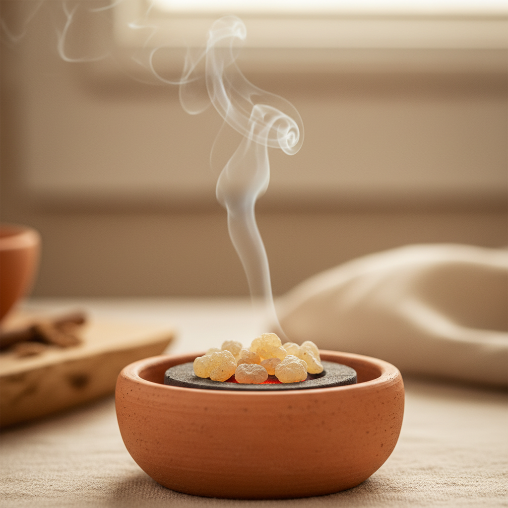 Frankincense resin arranged for incense ritual use