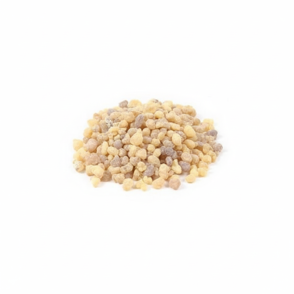 Natural Frankincense resin tears on a white background