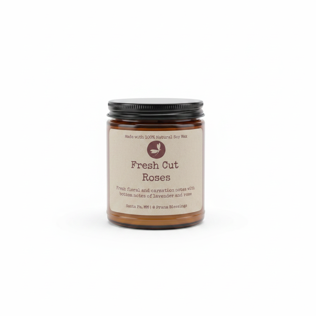 Fresh Cut Roses soy candle in a clear glass jar on a white background